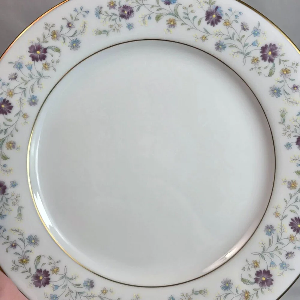 FOUR Noritake Longwood #2485 Salad Plates Purple, Blue & Yellow Flowers